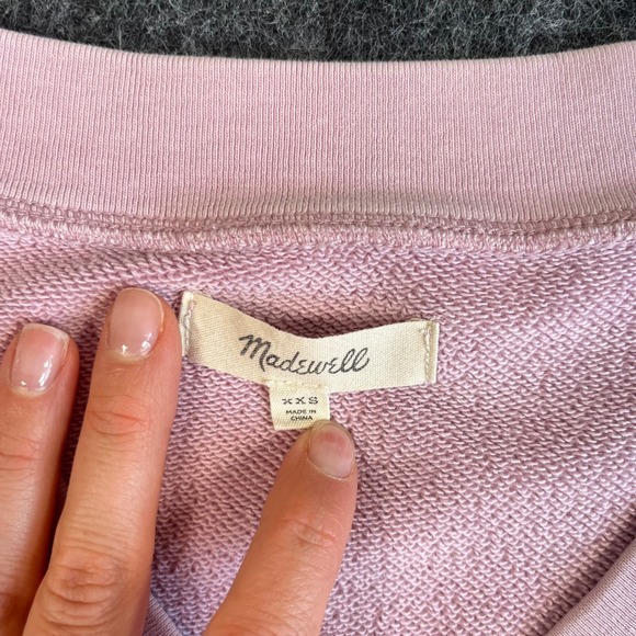 Madewell Purple V-Neck Cozy Puff Sleeve Sweatshirt Cotton French Terry XXS - Picture 2 of 8